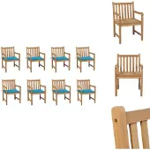 vidaXL Gartenstühle 8 Stk. mit Blauen Kissen Massivholz Teak - Gartenstühle