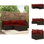 vidaXL 3-tlg. Garten-Lounge-Set mit Kissen Braun Poly Rattan - Gartensofas