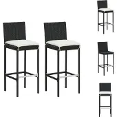 vidaXL Garten-Barhocker mit Kissen 2 Stk. Schwarz Poly Rattan - Gartenstühle
