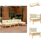 vidaXL 5-tlg. Garten-Lounge-Set mit Creme Kissen Kiefernholz - Gartenmöbel-Sets