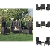 vidaXL 4-tlg. Garten-Essgruppe mit Kissen Schwarz Poly Rattan - Gartenmöbel-Sets