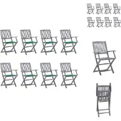 vidaXL Klappbare Gartenstühle 8 Stk. mit Kissen Massivholz Akazie - Gartenstühle