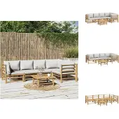 vidaXL 6-tlg. Garten-Lounge-Set mit Hellgrauen Kissen Bambus - Gartenmöbel-Sets