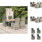 vidaXL 5-tlg. Garten-Essgruppe mit Kissen Grau Poly Rattan - Gartenstühle