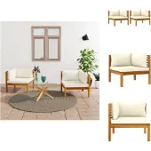 vidaXL Ecksofas 2 Stk. mit Cremeweißen Kissen Massivholz Akazie - Gartensofaelemente