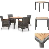 vidaXL 5-tlg. Garten-Essgruppe mit Auflagen Poly Rattan Grau - Gartenmöbel-Sets
