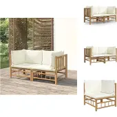 vidaXL Garten-Ecksofas mit Cremeweißen Kissen 2 Stk. Bambus - Gartenmöbel-Sets