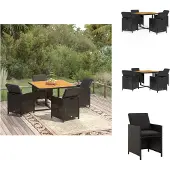 vidaXL 5-tlg. Garten-Essgruppe mit Kissen Poly Rattan Schwarz - Gartenmöbel-Sets