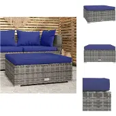 vidaXL Gartenhocker mit Kissen Grau 70x70x30 cm Poly Rattan - Gartensofaelemente