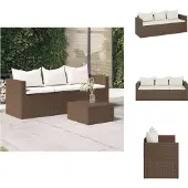 vidaXL Gartensofa 3-Sitzer mit Kissen Braun Poly Rattan - Gartensofas