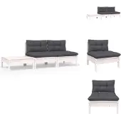 vidaXL 3-tlg. Garten-Lounge-Set mit Kissen Weiß Kiefer Massivholz - Gartensofaelemente