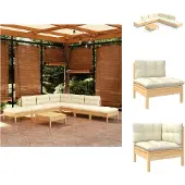 vidaXL 8-tlg. Garten-Lounge-Set mit Creme Kissen Kiefernholz - Gartenmöbel-Sets