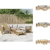 vidaXL 8-tlg. Garten-Lounge-Set mit Kissen Hellgrau Bambus - Gartenmöbel-Sets