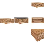 vidaXL Gartentisch und Fußhocker Set mit Dunkelgrauem Kissen Teakholz - Gartensofaelemente