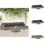 vidaXL 6-tlg. Garten-Lounge-Set mit Kissen Grau Poly Rattan - Gartenmöbel-Sets