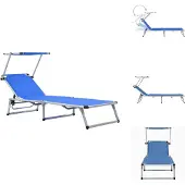 vidaXL Klappliege mit Sonnenschutz Aluminium und Textiline Blau - Sonnenliegen
