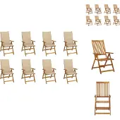 vidaXL Klappbare Gartenstühle mit Kissen 8 Stk. Massivholz Akazie - Gartenstühle