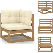 vidaXL Garten-Ecksofa mit Creme Kissen Massivholz Kiefer - Gartensofaelemente