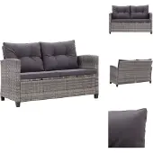 vidaXL 2-Sitzer-Gartensofa mit Kissen Grau 124 cm Poly Rattan - Gartensofas