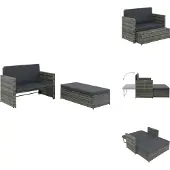 vidaXL 2-tlg. Garten-Lounge-Set mit Auflagen Poly Rattan Grau - Gartensofas