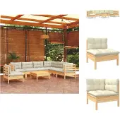 vidaXL 8-tlg. Garten-Lounge-Set mit Creme Kissen Massivholz Kiefer - Gartenmöbel-Sets