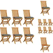 vidaXL Gartenstühle mit Grauen Kissen 6 Stk. Massivholz Teak - Gartenstühle