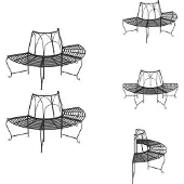 vidaXL Baumbänke Halbrund 2 Stk. Ø159 cm Schwarz Stahl - Gartenbänke
