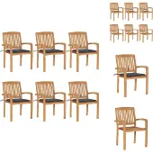 vidaXL Stapelbare Gartenstühle mit Kissen 6 Stk. Massivholz Teak - Gartenstühle