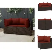 vidaXL Garten-Ecksofas mit Kissen 2 Stk. Braun Poly Rattan - Gartensofas