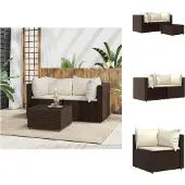 vidaXL 3-tlg. Garten-Lounge-Set mit Kissen Braun Poly Rattan - Gartensofas