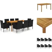 vidaXL 9-tlg. Garten-Essgruppe Schwarz - Gartenmöbel-Sets