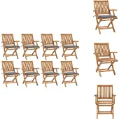 vidaXL Klappbare Gartenstühle mit Kissen 8 Stk. Massivholz Teak - Gartenstühle