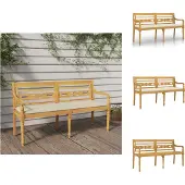 vidaXL Batavia-Bank mit Creme Kissen 150 cm Massivholz Teak - Gartenbänke