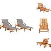 vidaXL Sonnenliegen 2 Stk. mit Auflagen Massivholz Akazie - Sonnenliegen