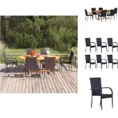 vidaXL 7-tlg. Garten-Essgruppe Poly Rattan Schwarz - Gartenmöbel-Sets