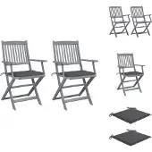 vidaXL Klappbare Gartenstühle 2 Stk. mit Sitzkissen Massivholz Akazie - Gartenstühle