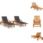 vidaXL Sonnenliegen 2 Stk. mit Tisch und Auflagen Massivholz Akazie - Sonnenliegen