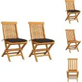 vidaXL Gartenstühle mit Taupe Kissen 2 Stk. Massivholz Teak - Gartenstühle