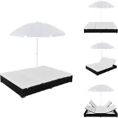 vidaXL Outdoor-Loungebett mit Sonnenschirm Poly Rattan Schwarz - Gartenbetten