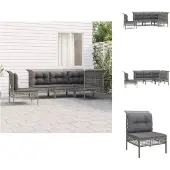 vidaXL 5-tlg. Garten-Lounge-Set mit Kissen Grau Poly Rattan - Gartenmöbel-Sets