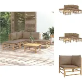vidaXL 6-tlg. Garten-Lounge-Set mit Kissen Taupe Bambus - Gartenmöbel-Sets