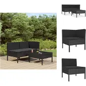 vidaXL 3-tlg. Garten-Lounge-Set mit Auflagen Poly Rattan Schwarz - Gartenmöbel-Sets