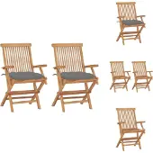 vidaXL Gartenstühle mit Grauen Kissen 2 Stk. Massivholz Teak - Gartenstühle