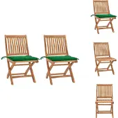 vidaXL Gartenstühle 2 Stk. mit Grünen Kissen Teak Massivholz - Gartenstühle