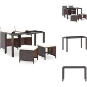 vidaXL 5-tlg. Garten-Essgruppe mit Auflagen Poly Rattan Braun - Gartenmöbel-Sets