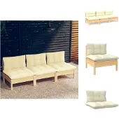 vidaXL 3-Sitzer-Gartensofa mit Creme Kissen Massivholz Kiefer - Gartensofas