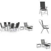vidaXL 10-tlg. Garten-Essgruppe Schwarz und Silbern - Gartenmöbel-Sets