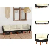 vidaXL 4-Sitzer-Gartensofa mit Kissen Schwarz Poly Rattan - Gartenmöbel-Sets
