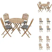 vidaXL 5-tlg. Garten-Essgruppe mit Kissen Klappbar Bambus - Gartenmöbel-Sets