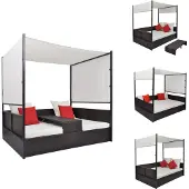 vidaXL Gartenbett mit Baldachin Braun 190×130 cm Poly Rattan - Gartenbetten